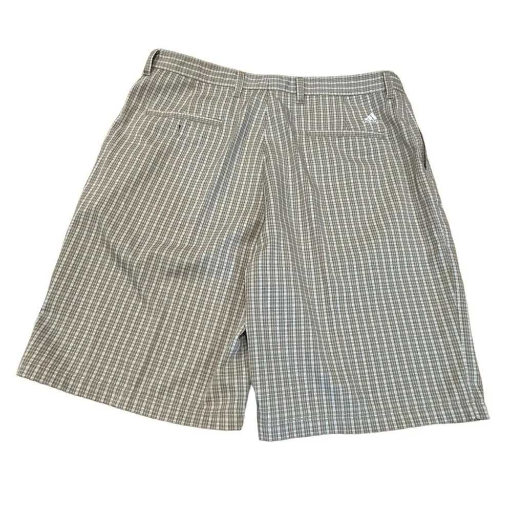 Adidas Men’s Polyester Performance Tan White plaid Golf Shorts 36